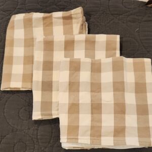 3 Tan and White Checkered Fabric Pillow Covers